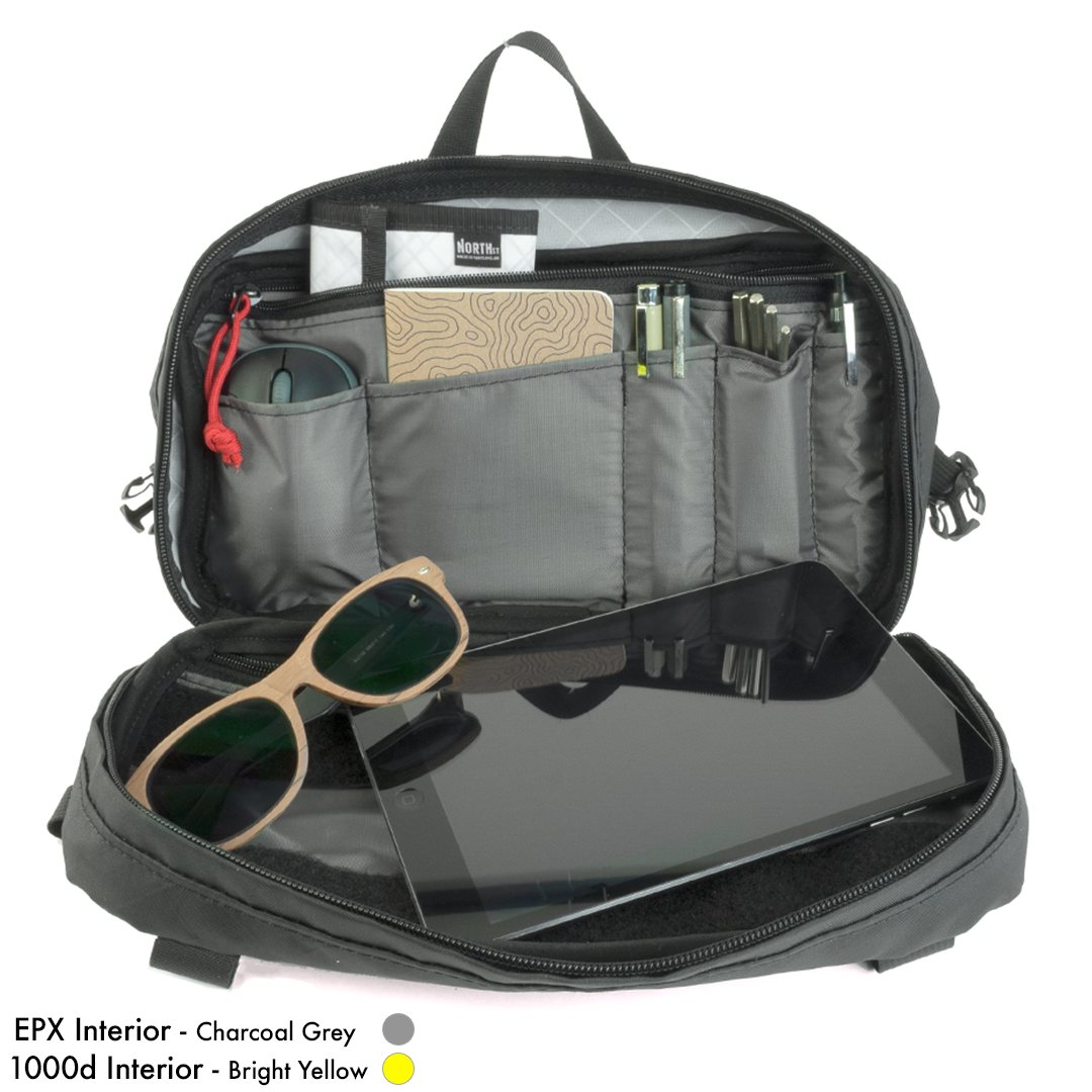 Open Pioneer 12 Handlebar Pack with ipad, sunglasses and other items loaded into it.- North St. Bags all-groups