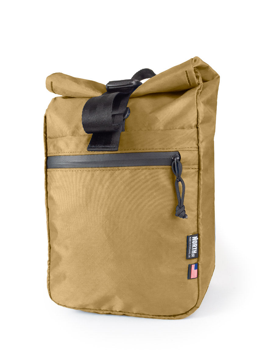 Front view of Commuter Micro Pannier 14L in coyote. - North St. Bags
