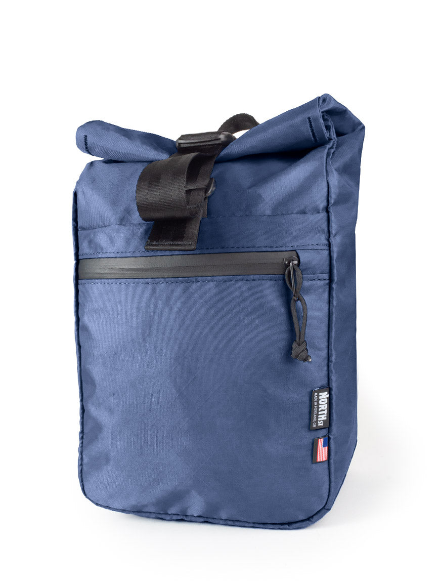 Front view of Commuter Micro Pannier 14L in ocean blue. - North St. Bags